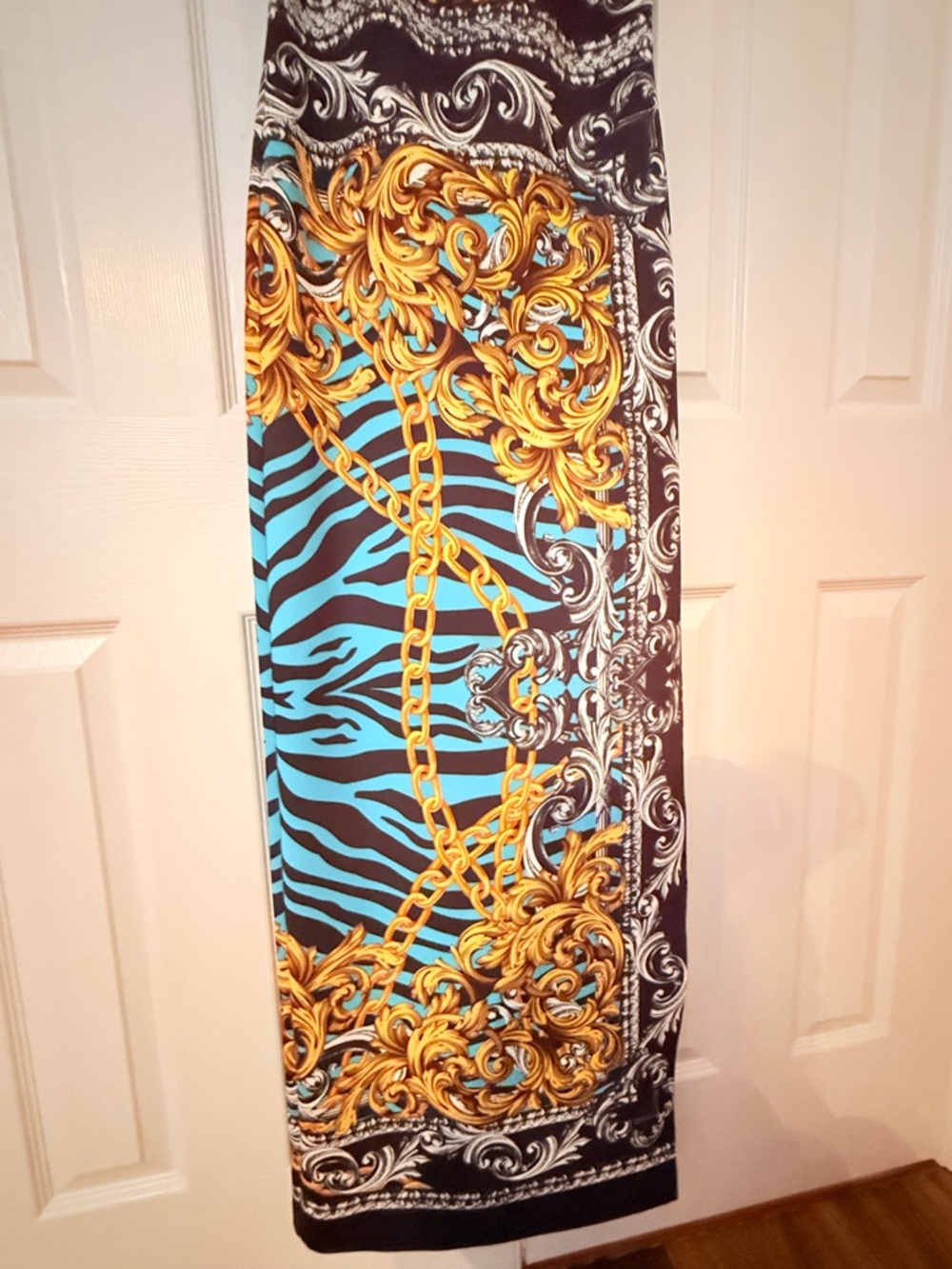 Marciano Turquoise, Black & Gold Chain-Print Sleeveless Maxi Dress - Picture 3 of 9